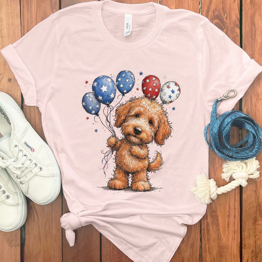 Apricot Doodle Patriotic T-Shirt in Soft Pink / S by Puppy Jo
