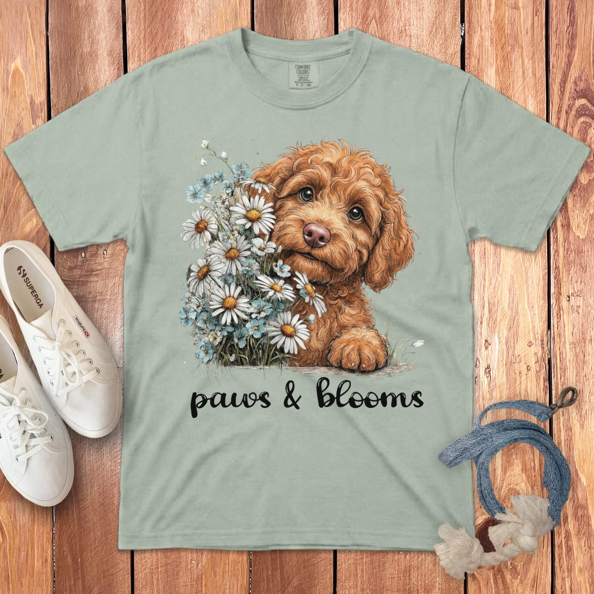 Apricot Doodle Paws Blooms Signature T-Shirt in Bay / S by Puppy Jo