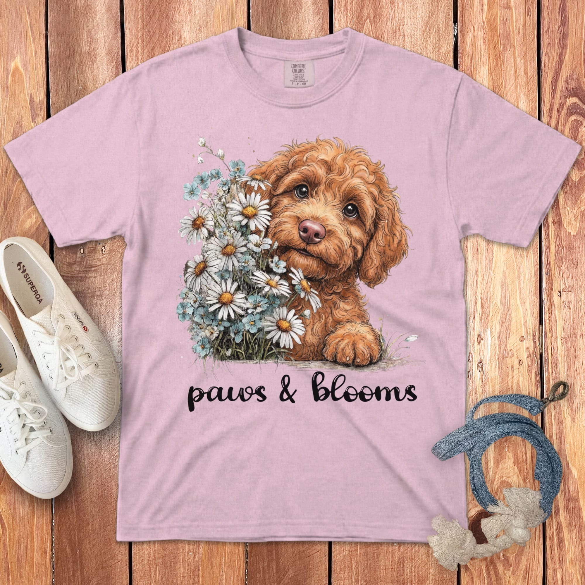 Apricot Doodle Paws Blooms Signature T-Shirt in Blossom / S by Puppy Jo