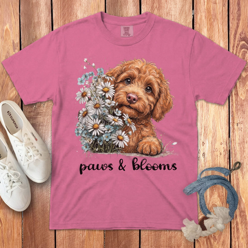 Apricot Doodle Paws Blooms Signature T-Shirt in Crunchberry / S by Puppy Jo