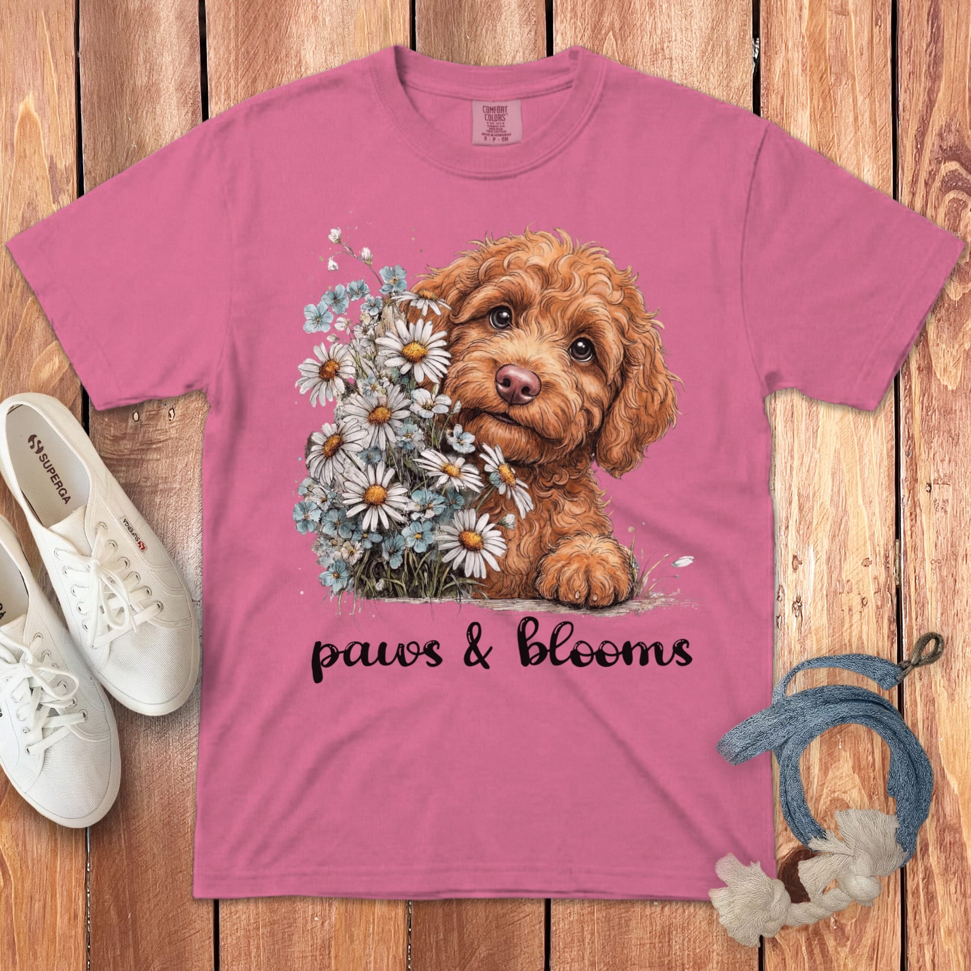 Apricot Doodle Paws Blooms Signature T-Shirt in Crunchberry / S by Puppy Jo