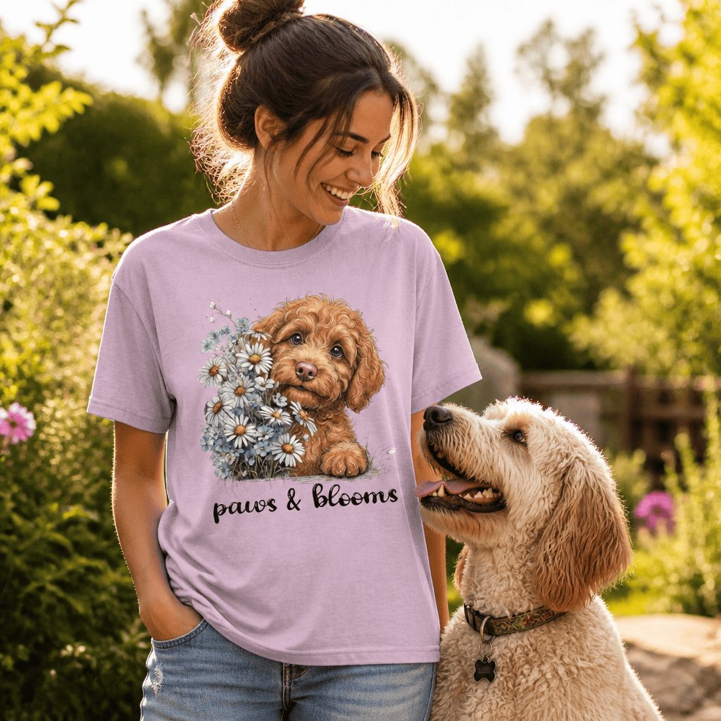 Apricot Doodle Paws Blooms Signature T-Shirt in by Puppy Jo