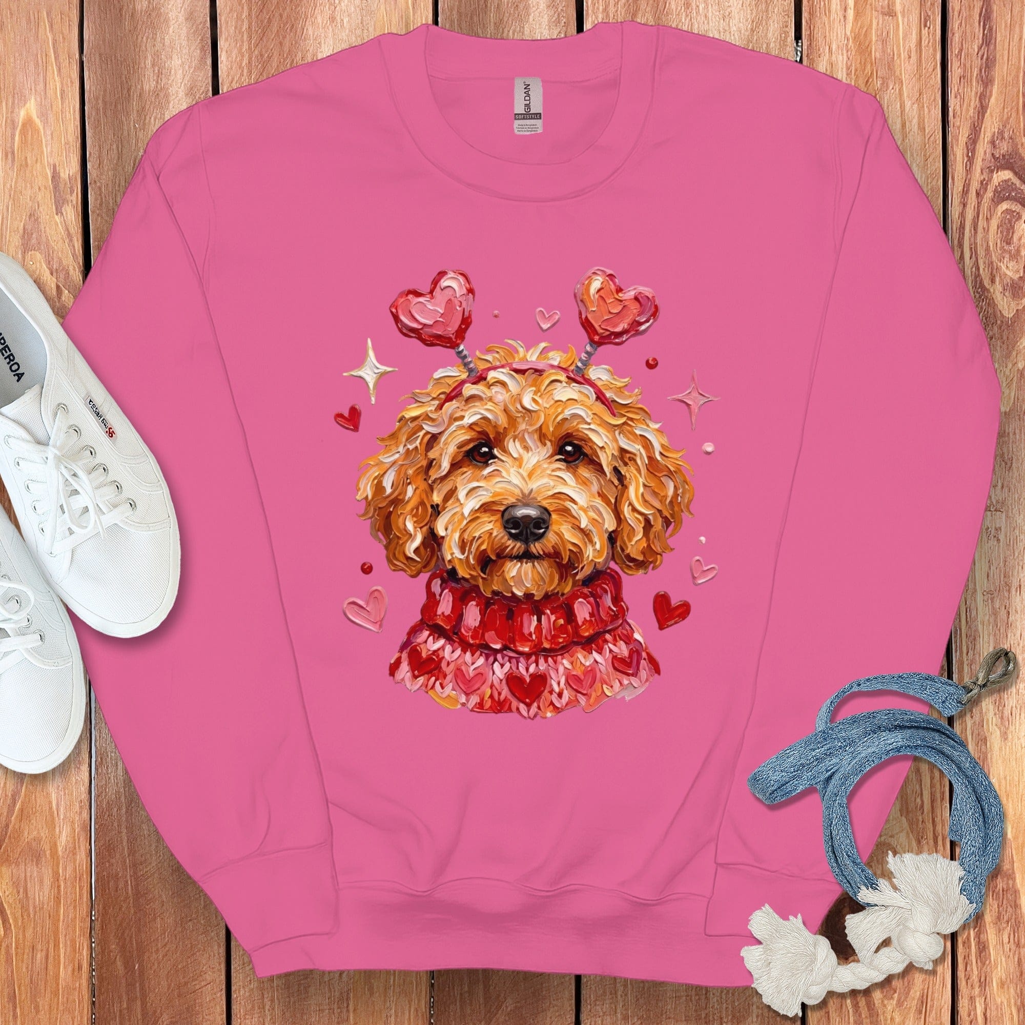 Apricot Doodle Valentine Sweatshirt in Heliconia / S by Puppy Jo