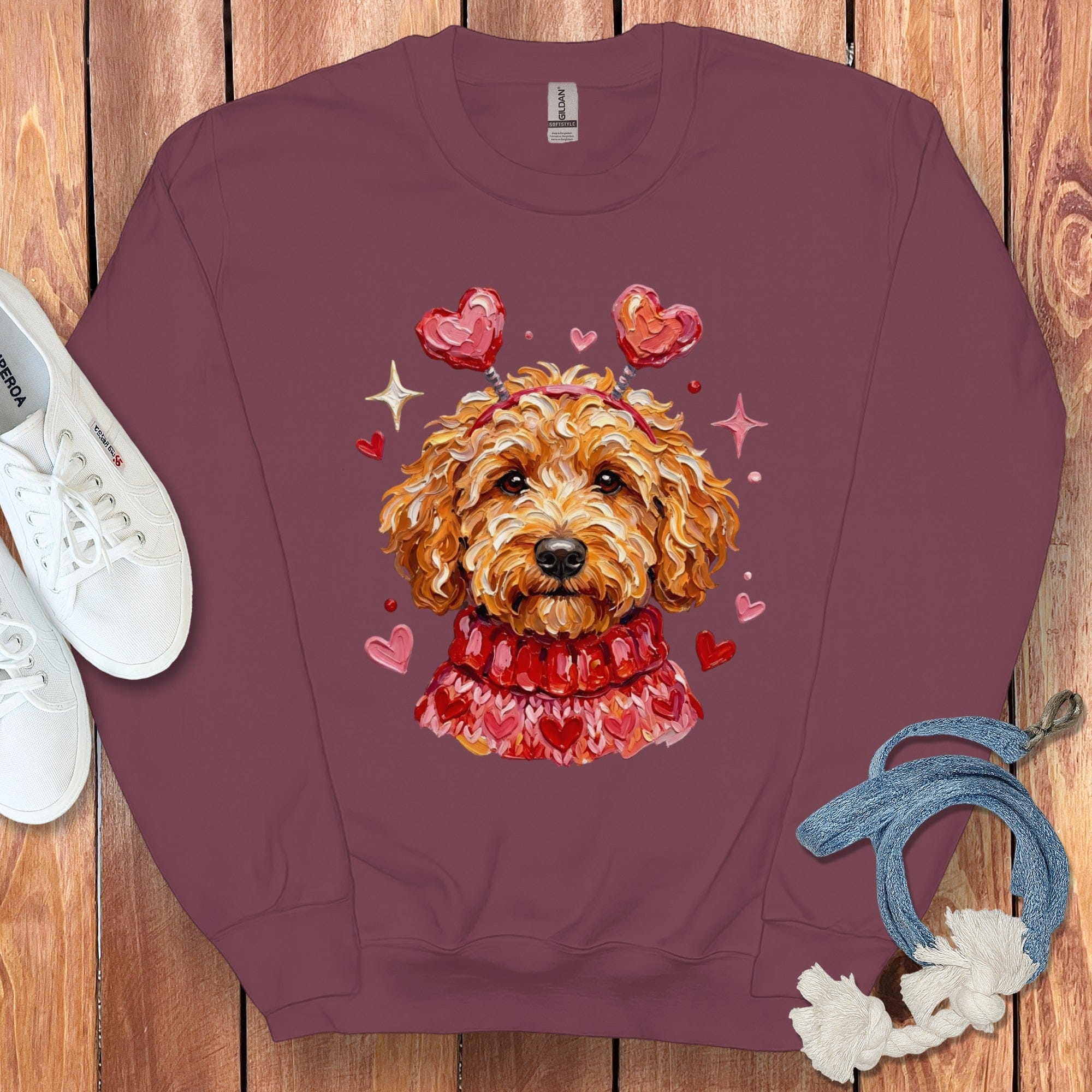 Apricot Doodle Valentine Sweatshirt in Maroon / S by Puppy Jo