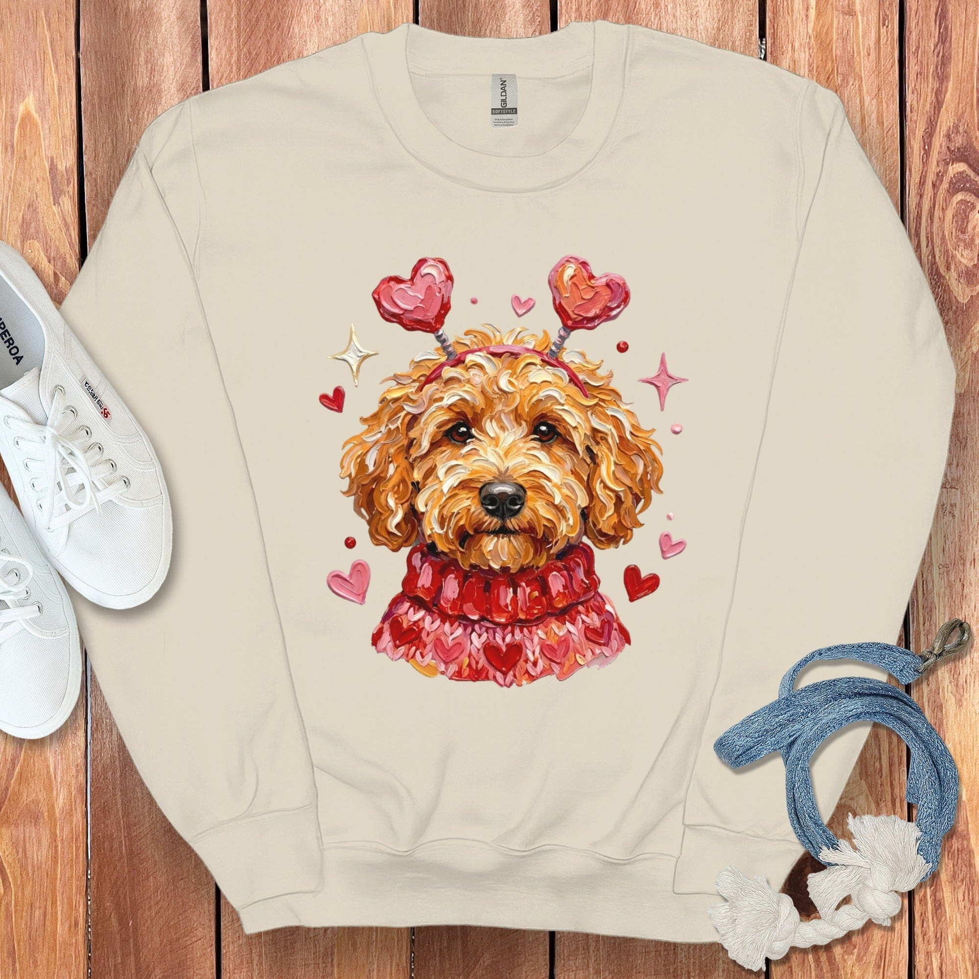 Apricot Doodle Valentine Sweatshirt in Sand / S by Puppy Jo