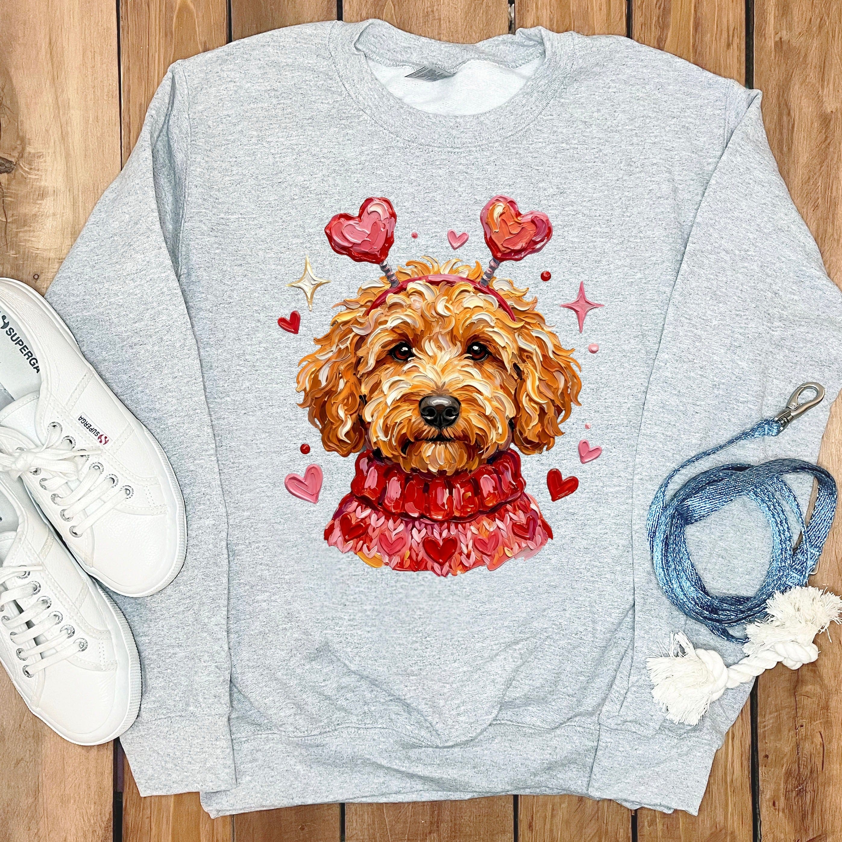 Apricot Doodle Valentine Sweatshirt in Sport Grey / S by Puppy Jo