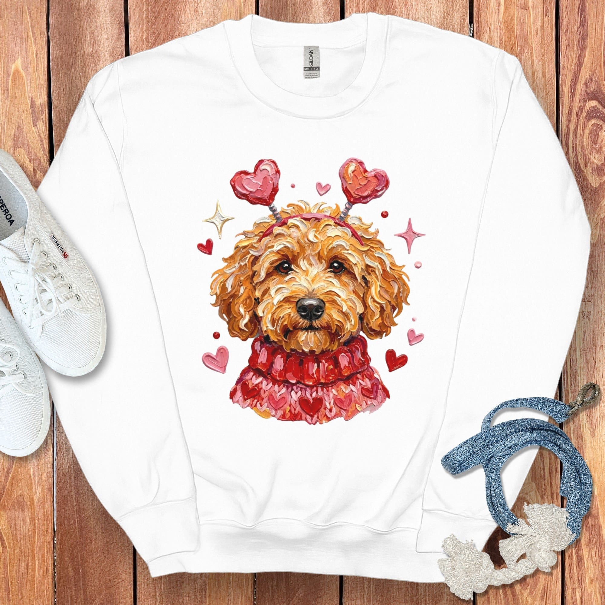 Apricot Doodle Valentine Sweatshirt in White / S by Puppy Jo