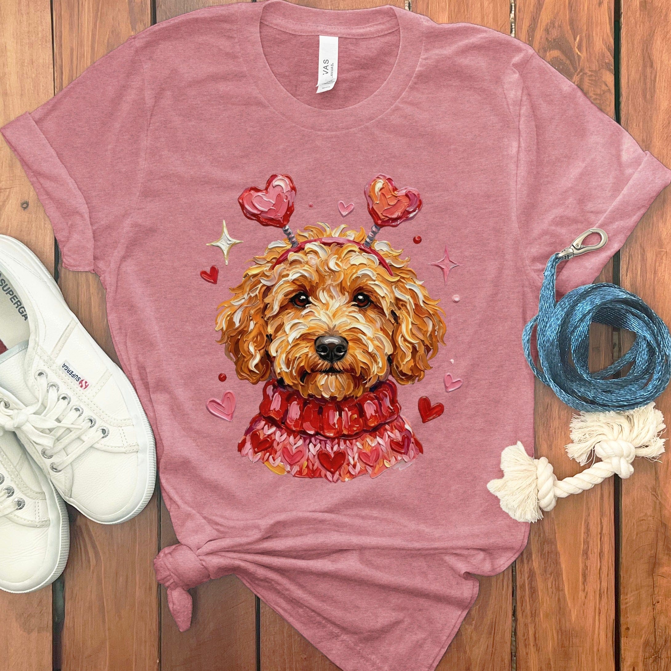 Apricot Doodle Valentine T-Shirt in Heather Mauve / S by Puppy Jo