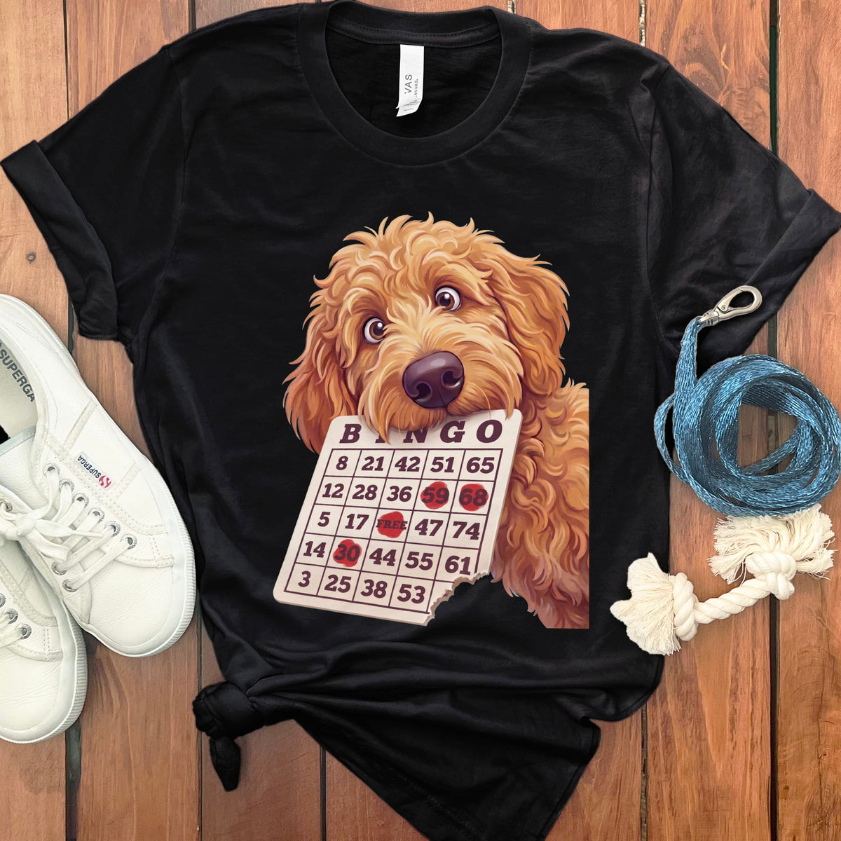 Apricot Goldendoodle Bingo T-Shirt in Black / S by Puppy Jo