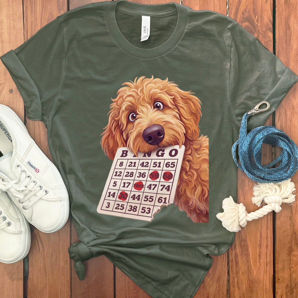 Apricot Goldendoodle Bingo T-Shirt in Military Green / S by Puppy Jo