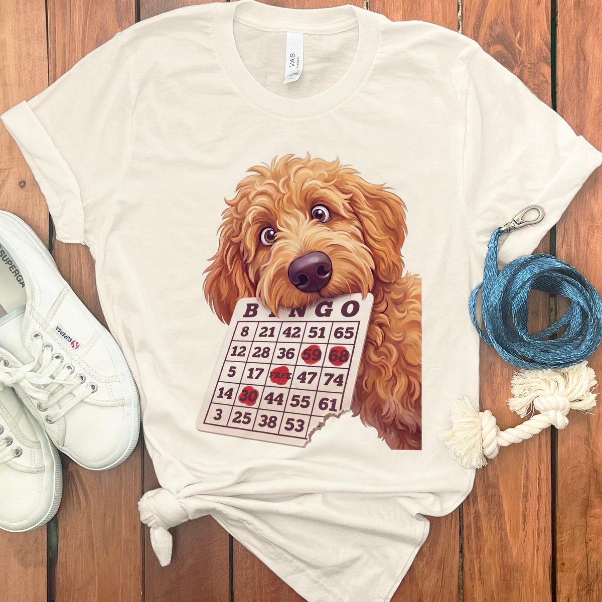 Apricot Goldendoodle Bingo T-Shirt in Natural / S by Puppy Jo