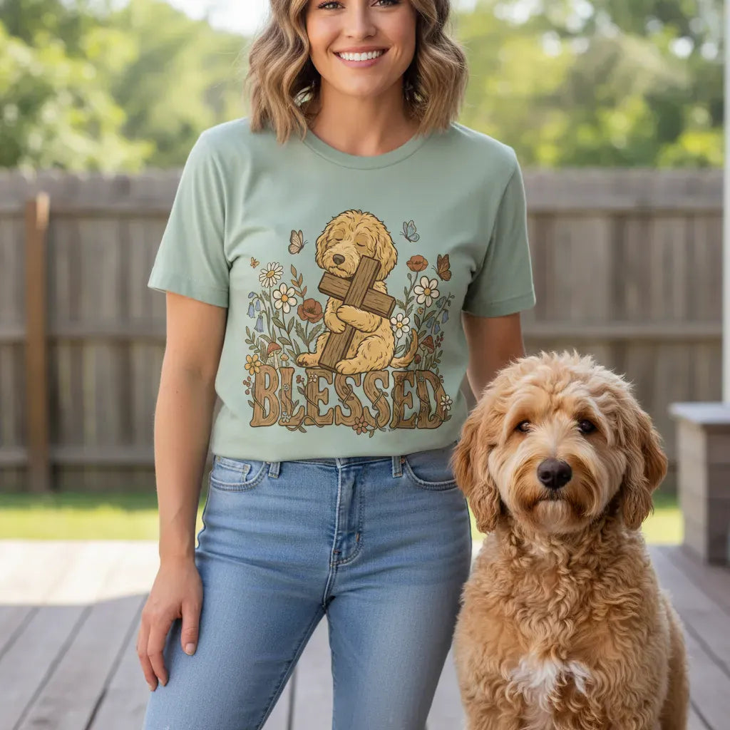 Apricot Goldendoodle Blessed T-Shirt in by Puppy Jo