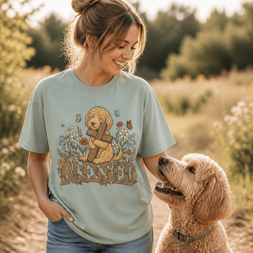 Apricot Goldendoodle Blessed T-Shirt in by Puppy Jo