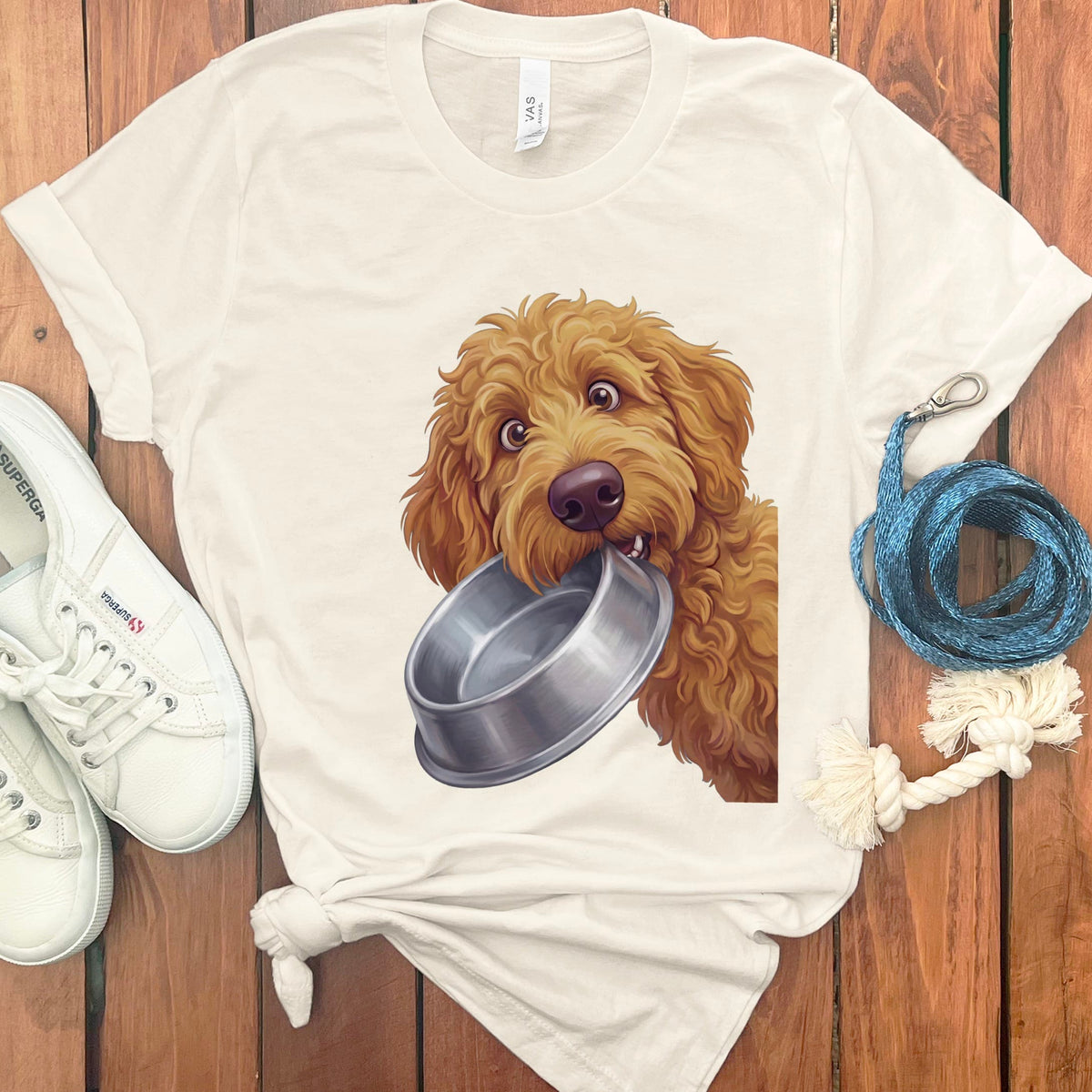 Apricot Goldendoodle Bowl T-Shirt in Natural / S by Puppy Jo