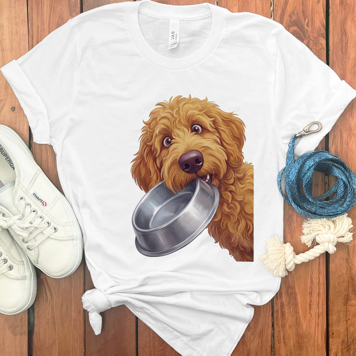 Apricot Goldendoodle Bowl T-Shirt in White / S by Puppy Jo