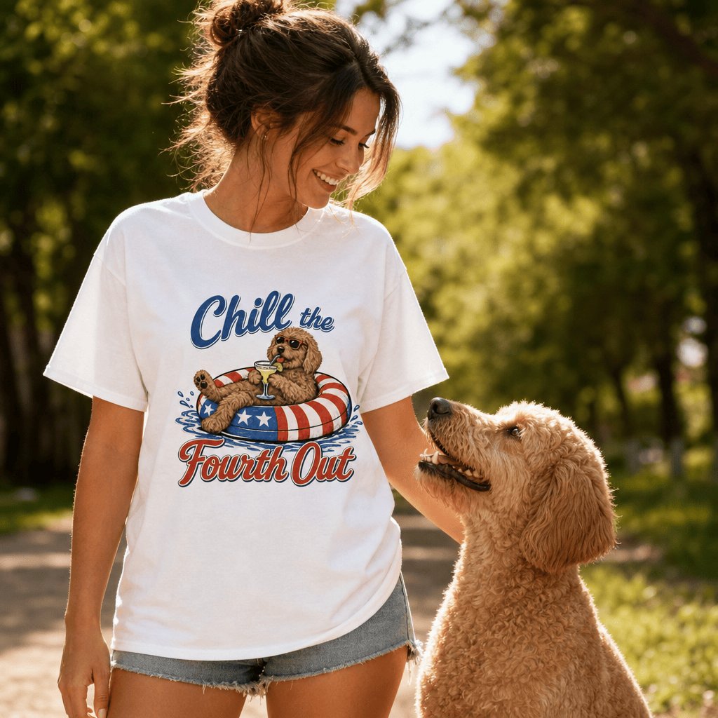 Apricot Goldendoodle Chill T-Shirt in by Puppy Jo
