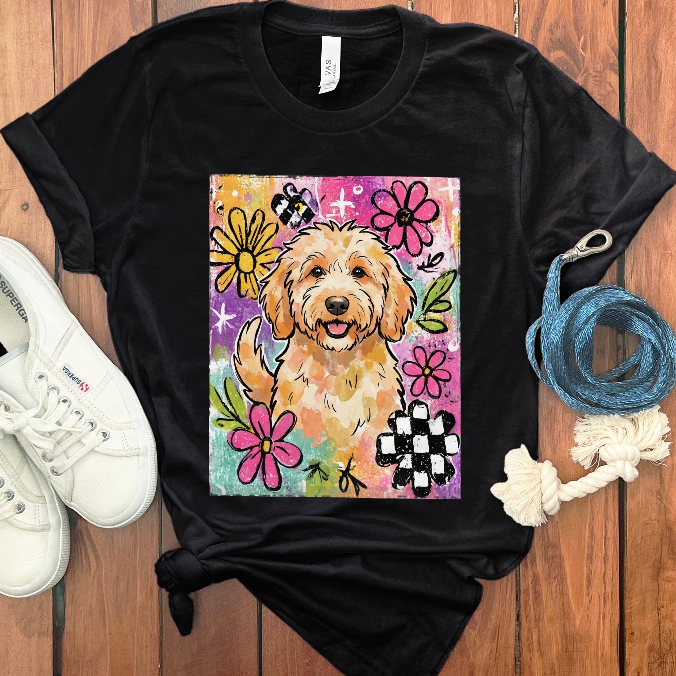 Apricot Goldendoodle Color Pop T-Shirt in Black / S by Puppy Jo