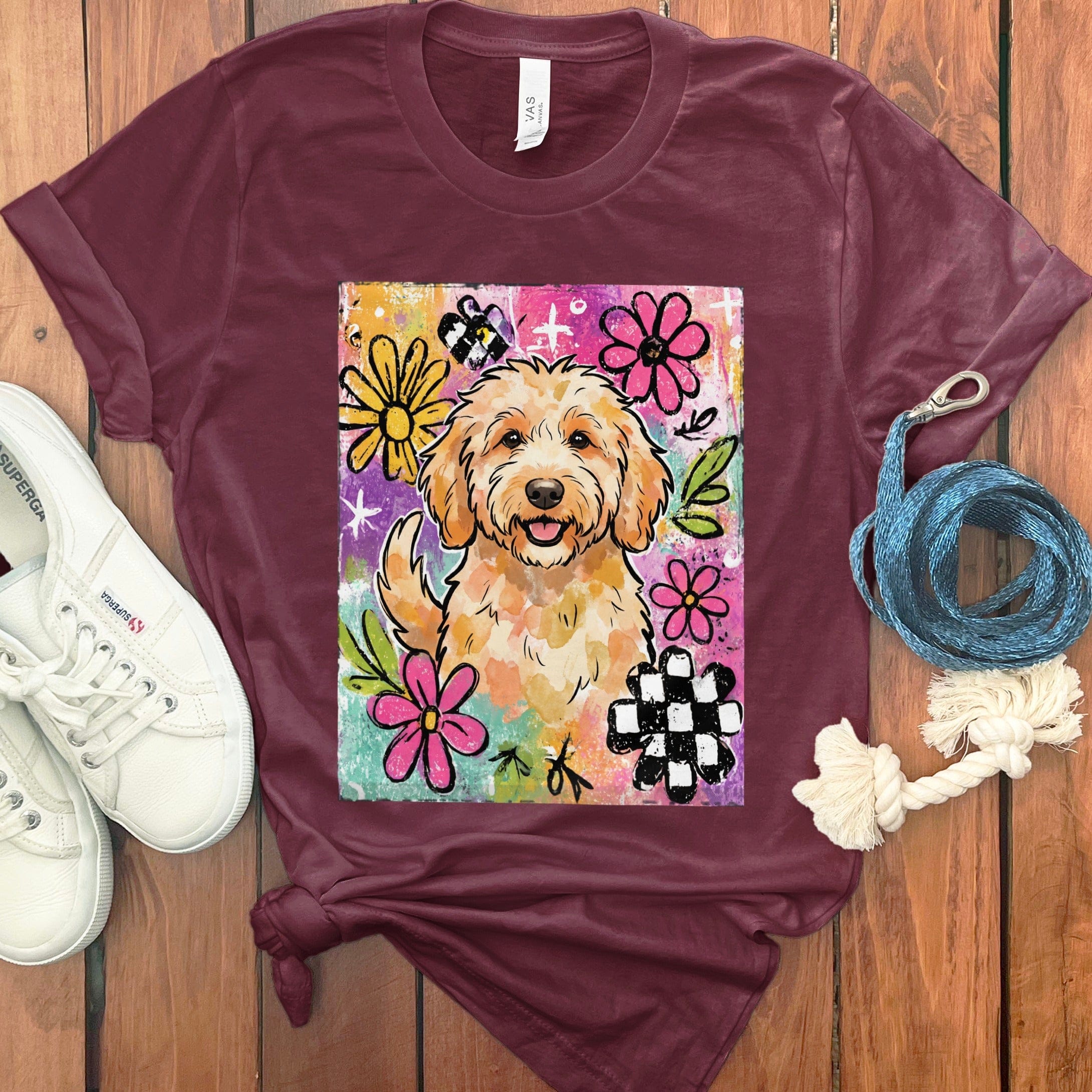 Apricot Goldendoodle Color Pop T-Shirt in Maroon / S by Puppy Jo