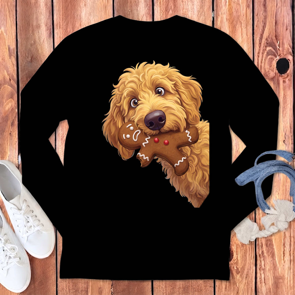 Apricot Goldendoodle Cookie Thief Long Sleeve T-Shirt in Black / S by Puppy Jo