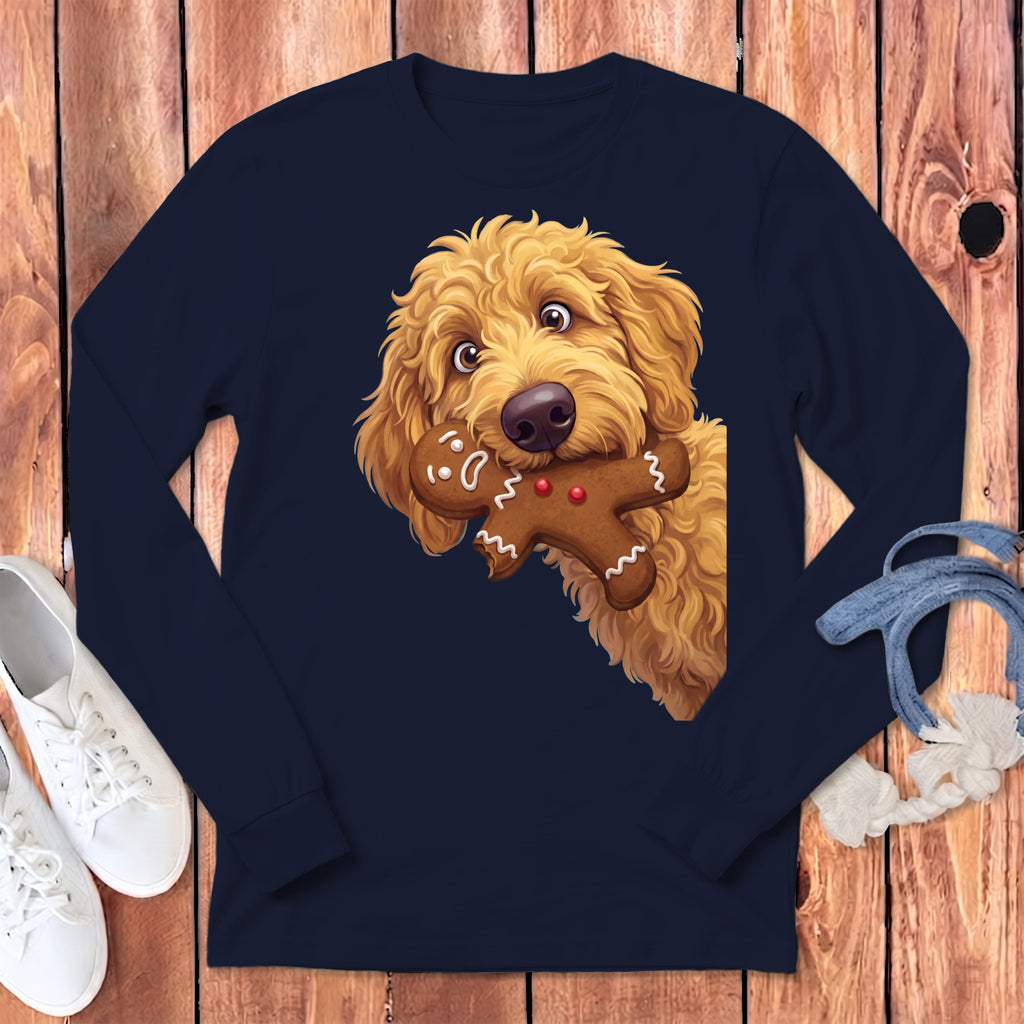 Apricot Goldendoodle Cookie Thief Long Sleeve T-Shirt in Navy / S by Puppy Jo
