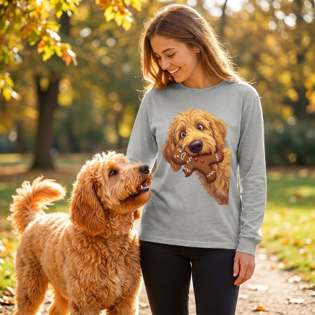 Apricot Goldendoodle Cookie Thief Long Sleeve T-Shirt in by Puppy Jo