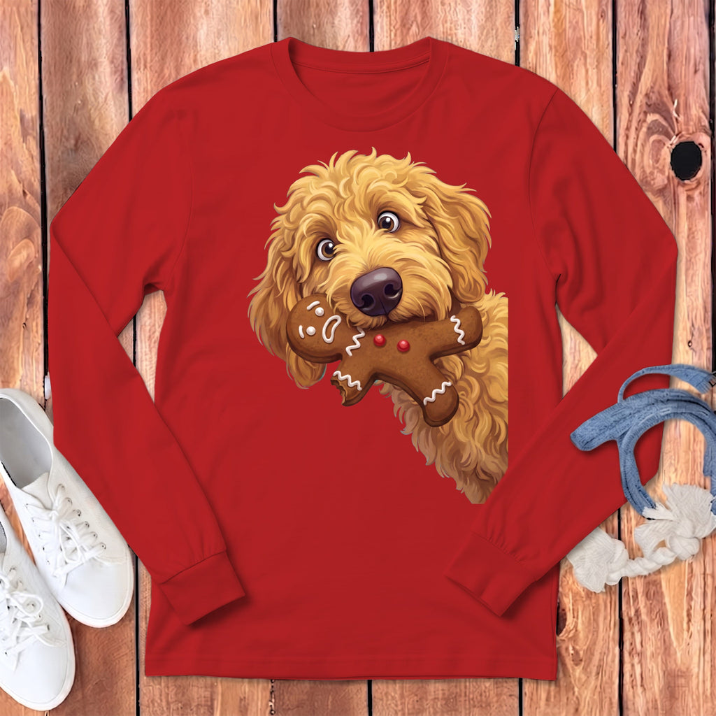 Apricot Goldendoodle Cookie Thief Long Sleeve T-Shirt in Red / S by Puppy Jo