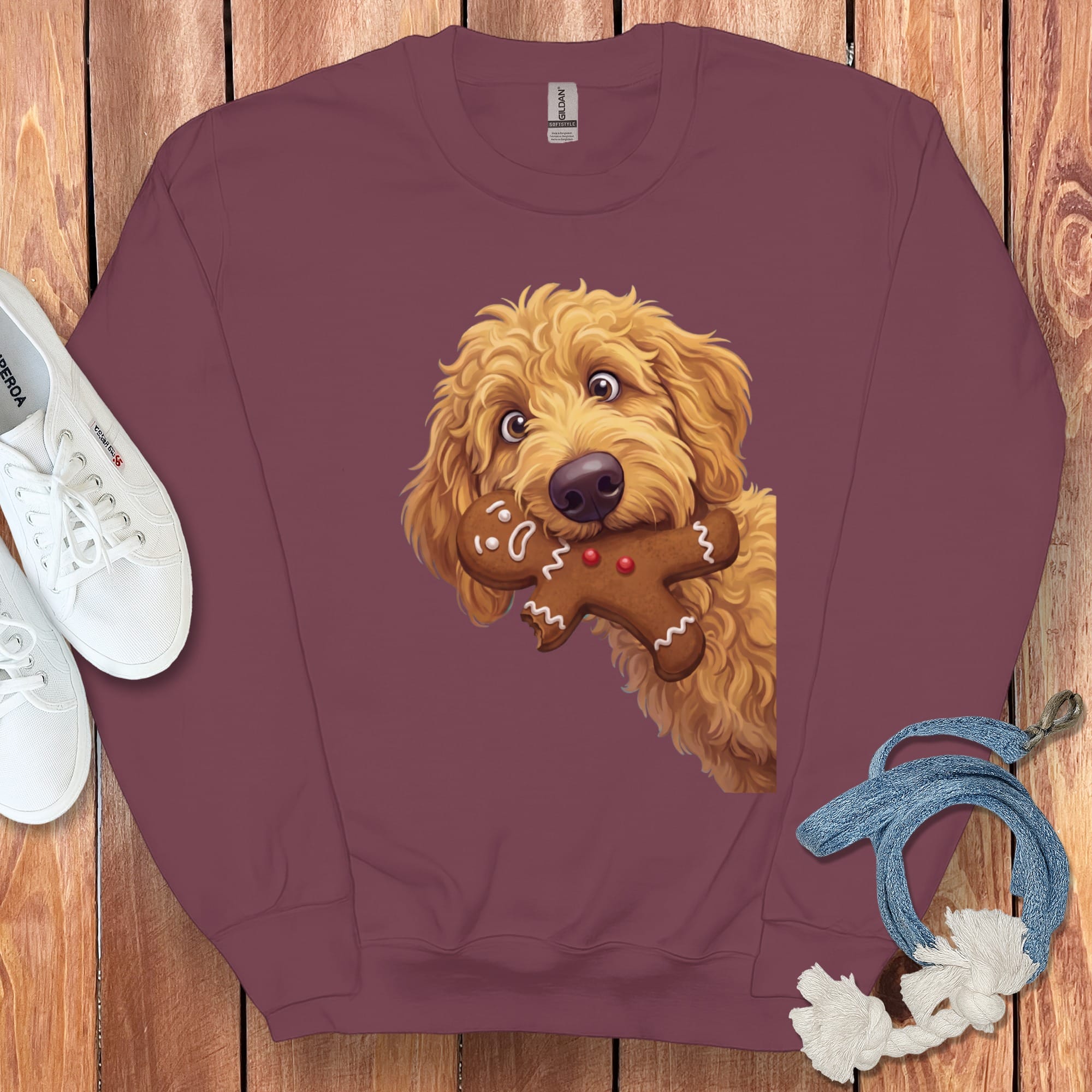 Apricot Goldendoodle Cookie Thief Sweatshirt in Maroon / S by Puppy Jo