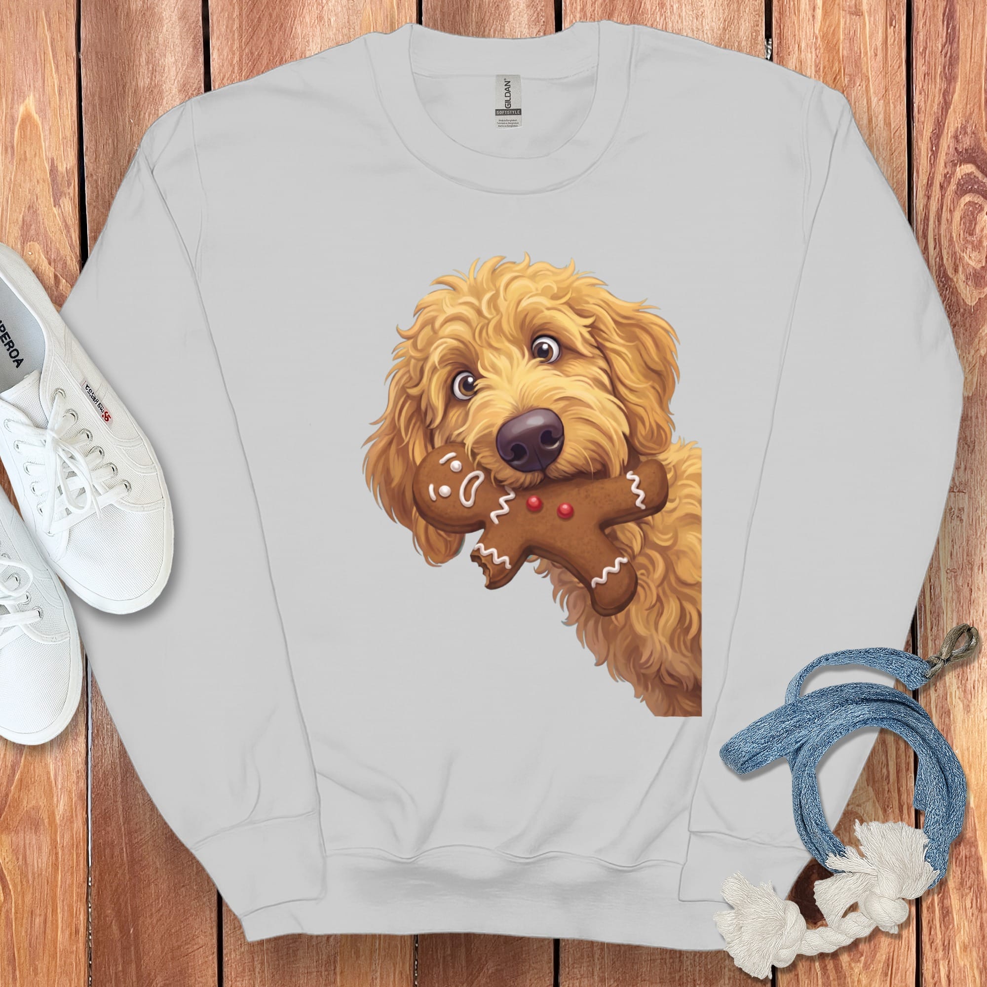 Apricot Goldendoodle Cookie Thief Sweatshirt in Sport Grey / S by Puppy Jo