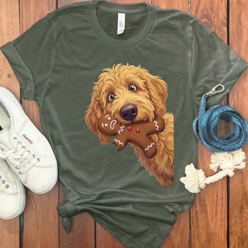 Apricot Goldendoodle Cookie Thief T-Shirt in Military Green / S by Puppy Jo