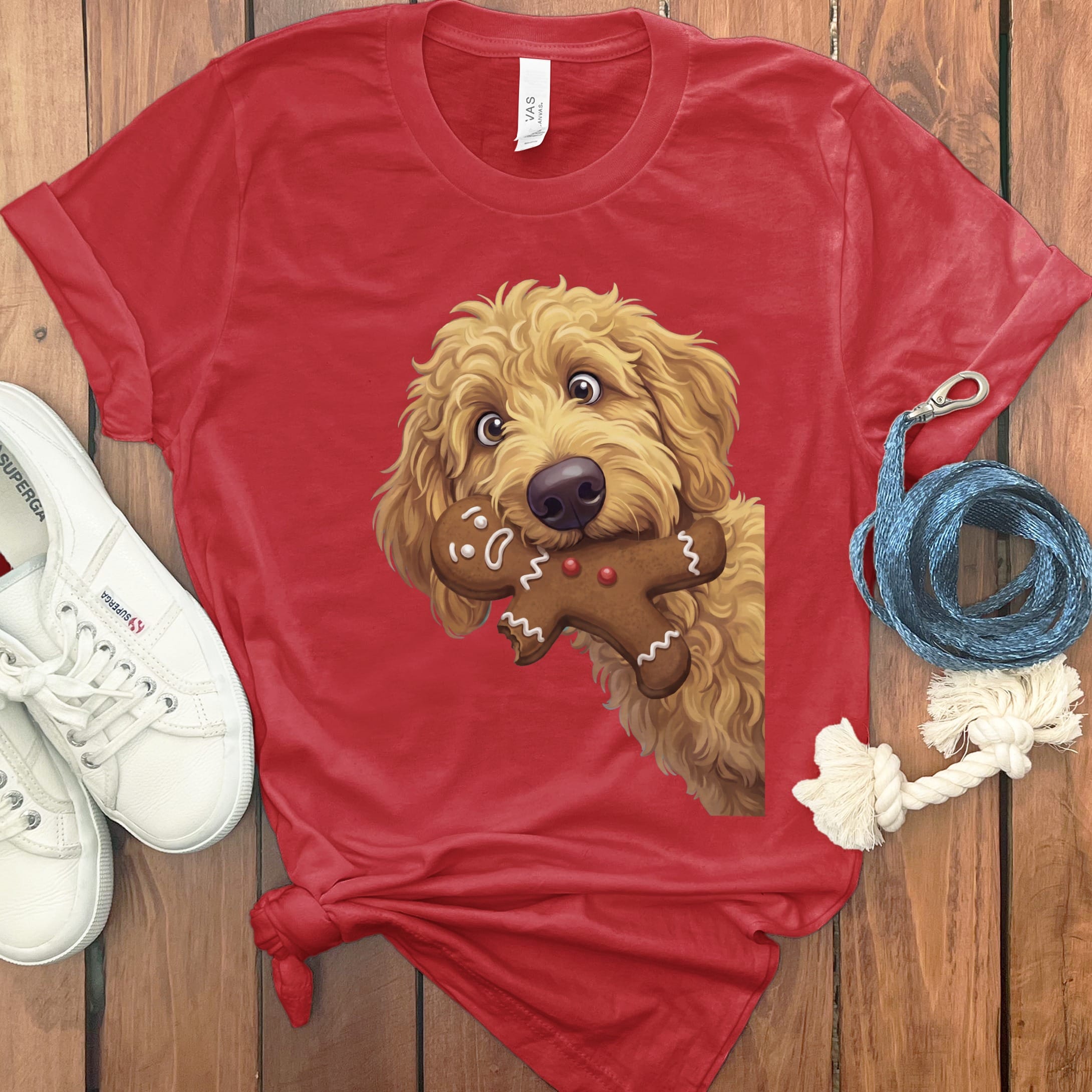 Apricot Goldendoodle Cookie Thief T-Shirt in Red / S by Puppy Jo