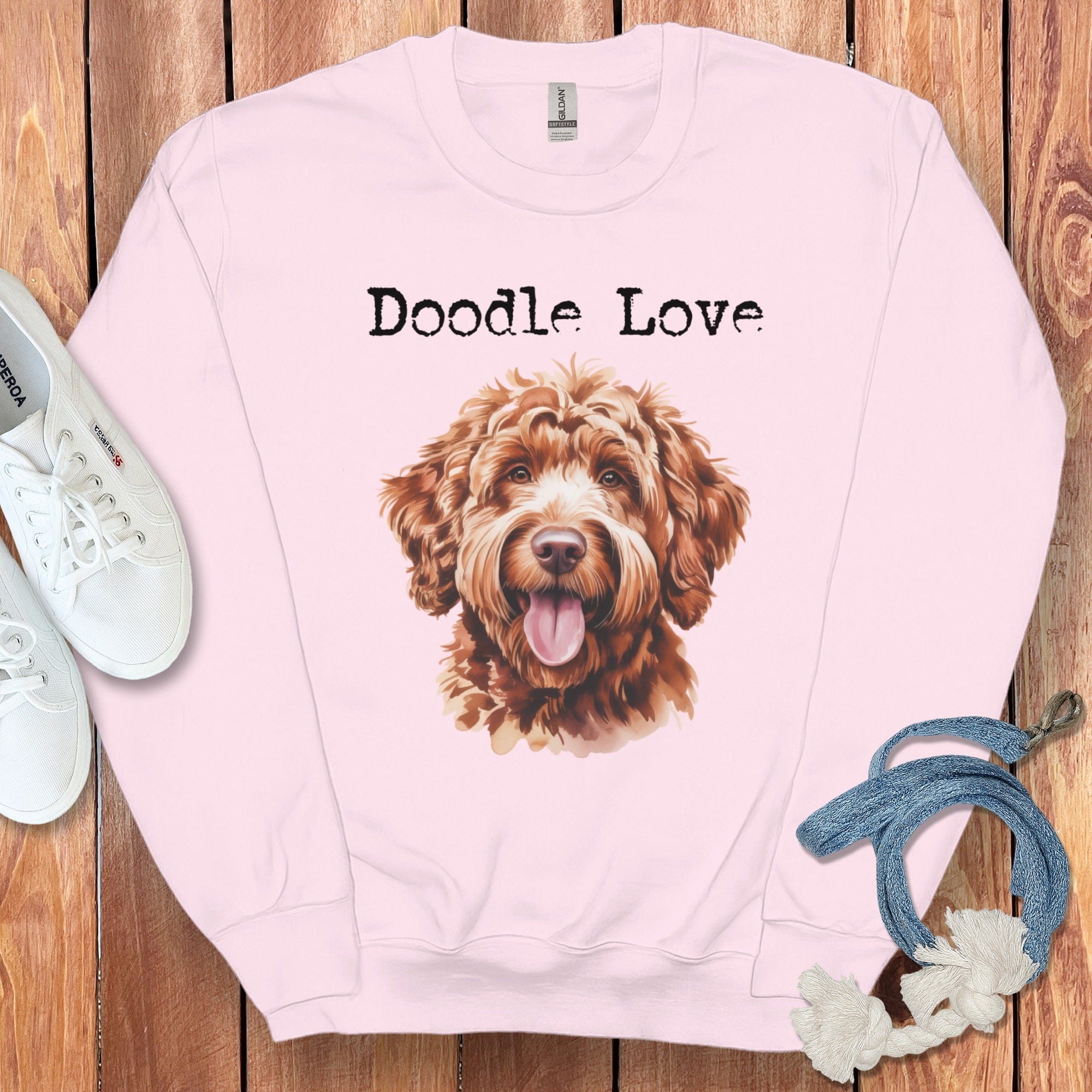 Apricot Goldendoodle Doodle Love Sweatshirt in Light Pink / S by Puppy Jo