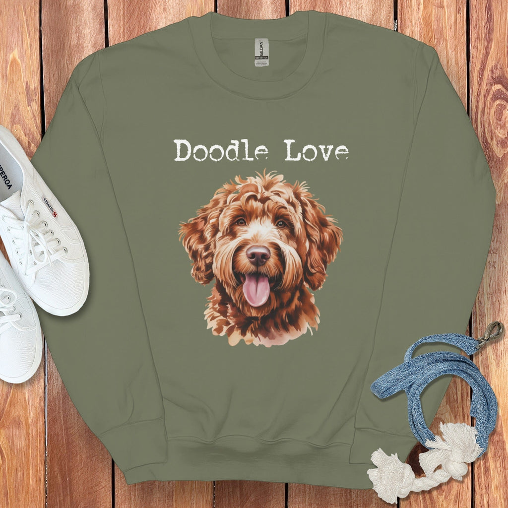 Apricot Goldendoodle Doodle Love Sweatshirt in Military Green / S by Puppy Jo