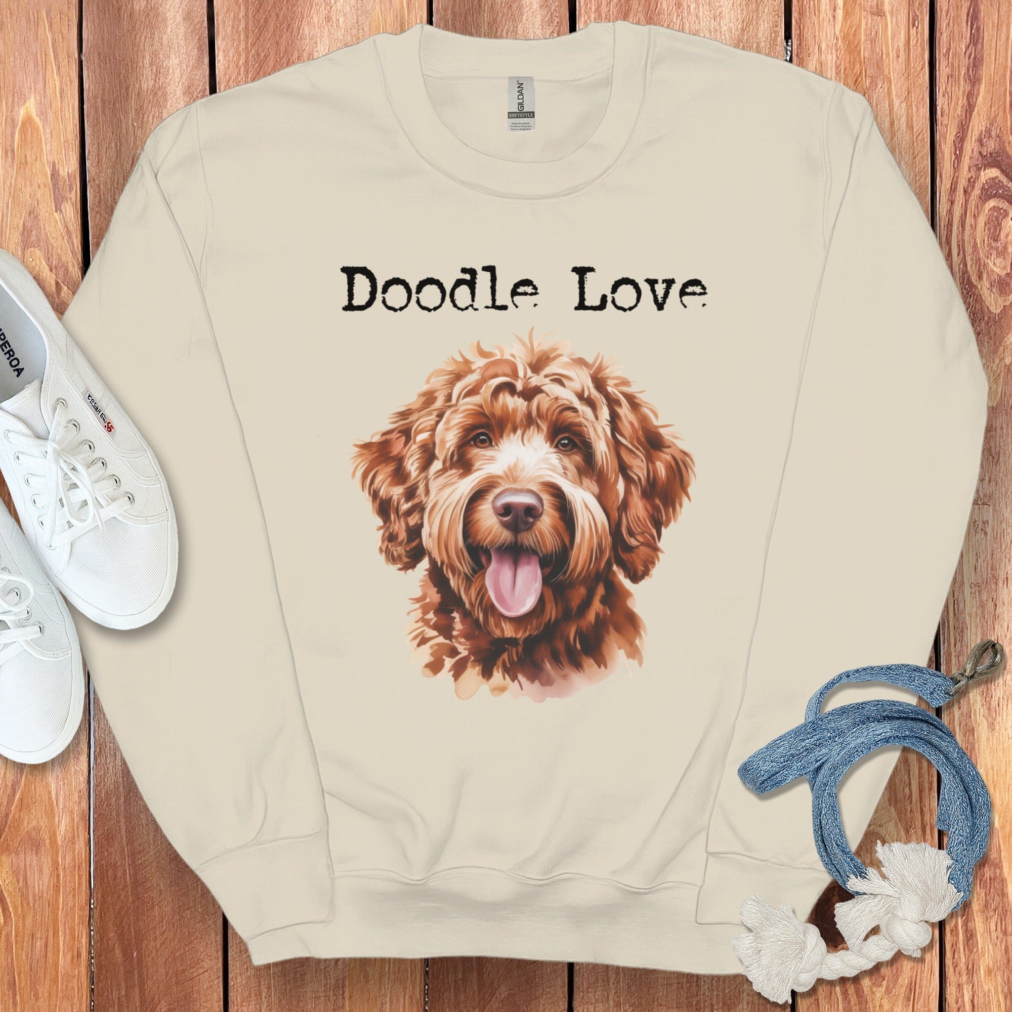 Apricot Goldendoodle Doodle Love Sweatshirt in Sand / S by Puppy Jo