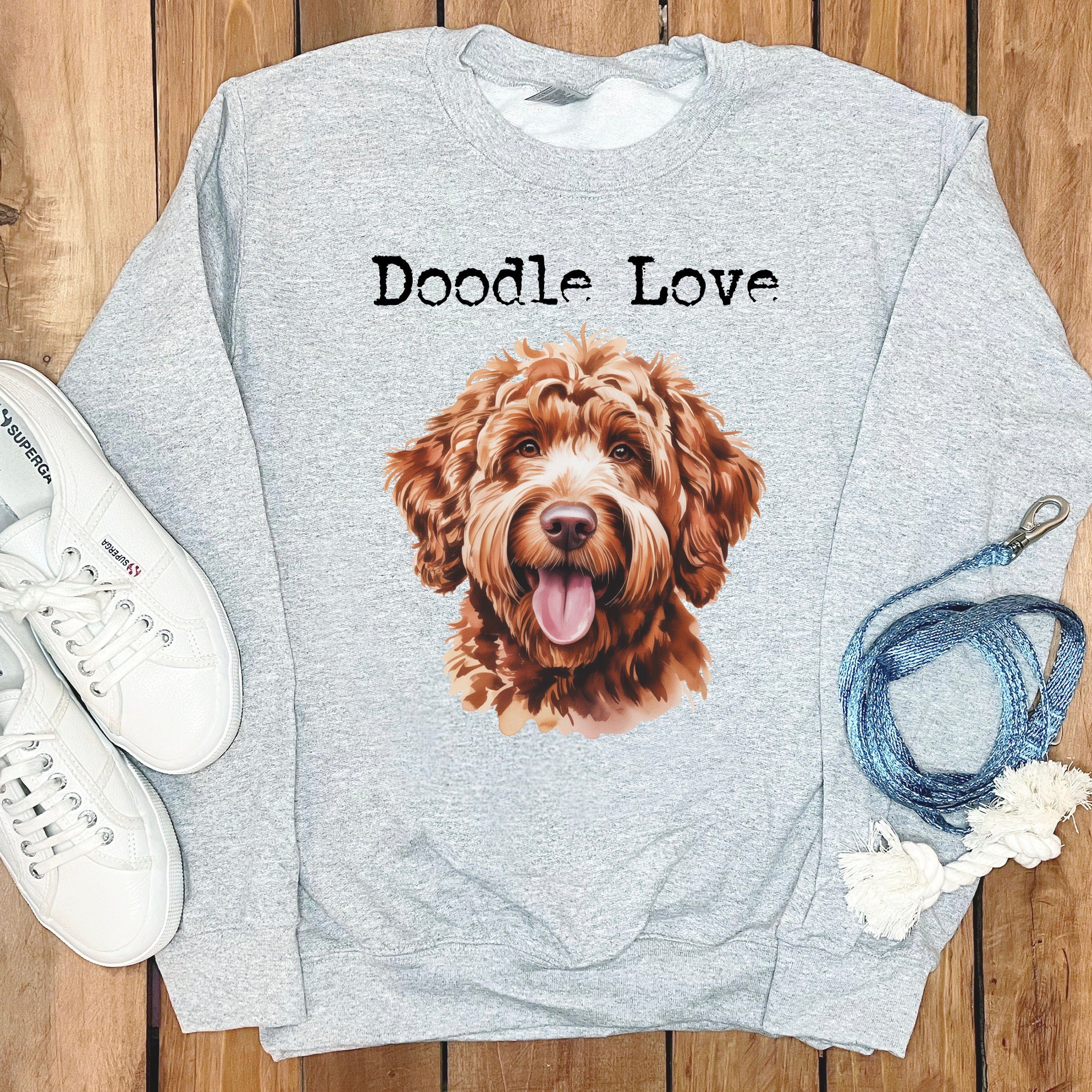 Apricot Goldendoodle Doodle Love Sweatshirt in Sport Grey / S by Puppy Jo