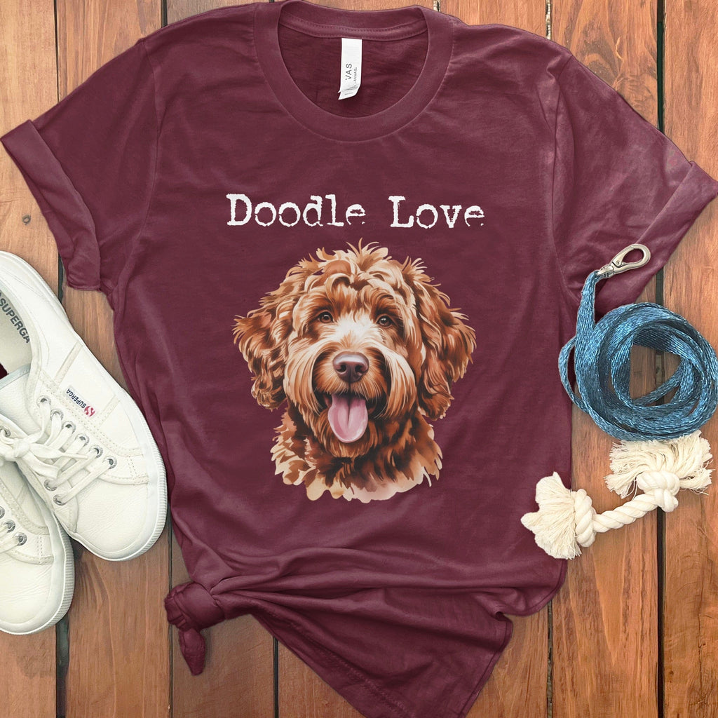 Apricot Goldendoodle Doodle Love T-Shirt in Maroon / S by Puppy Jo
