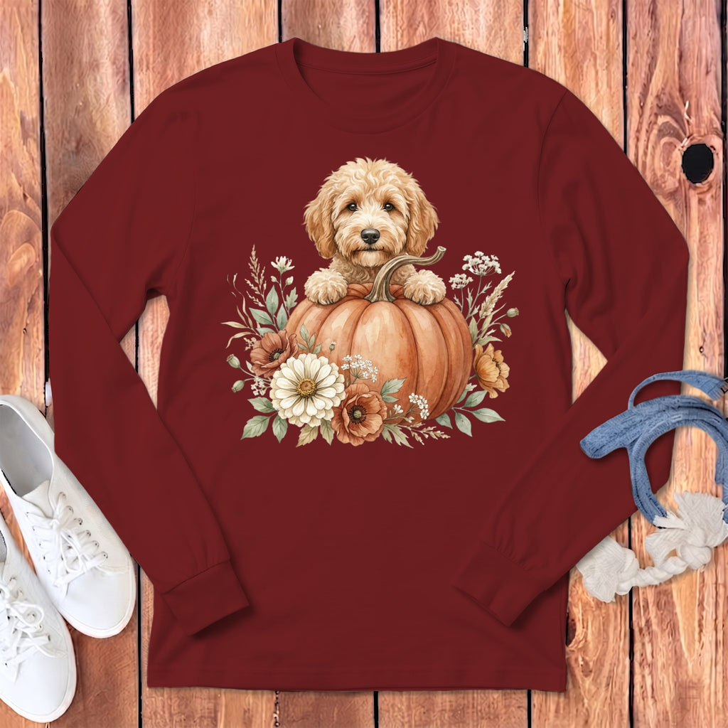 Apricot Goldendoodle Fall Long Sleeve T-Shirt in Cardinal / S by Puppy Jo