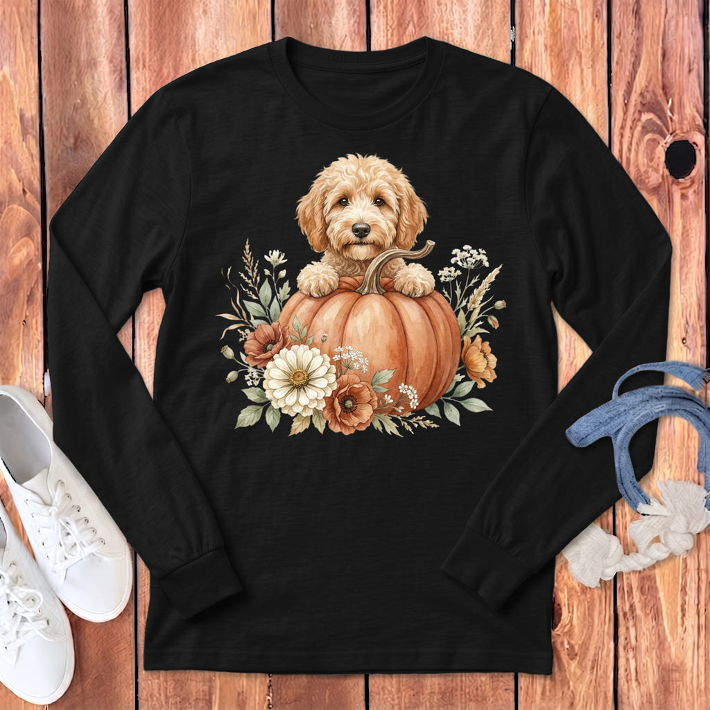 Apricot Goldendoodle Fall Long Sleeve T-Shirt in Dark Grey Heather / S by Puppy Jo