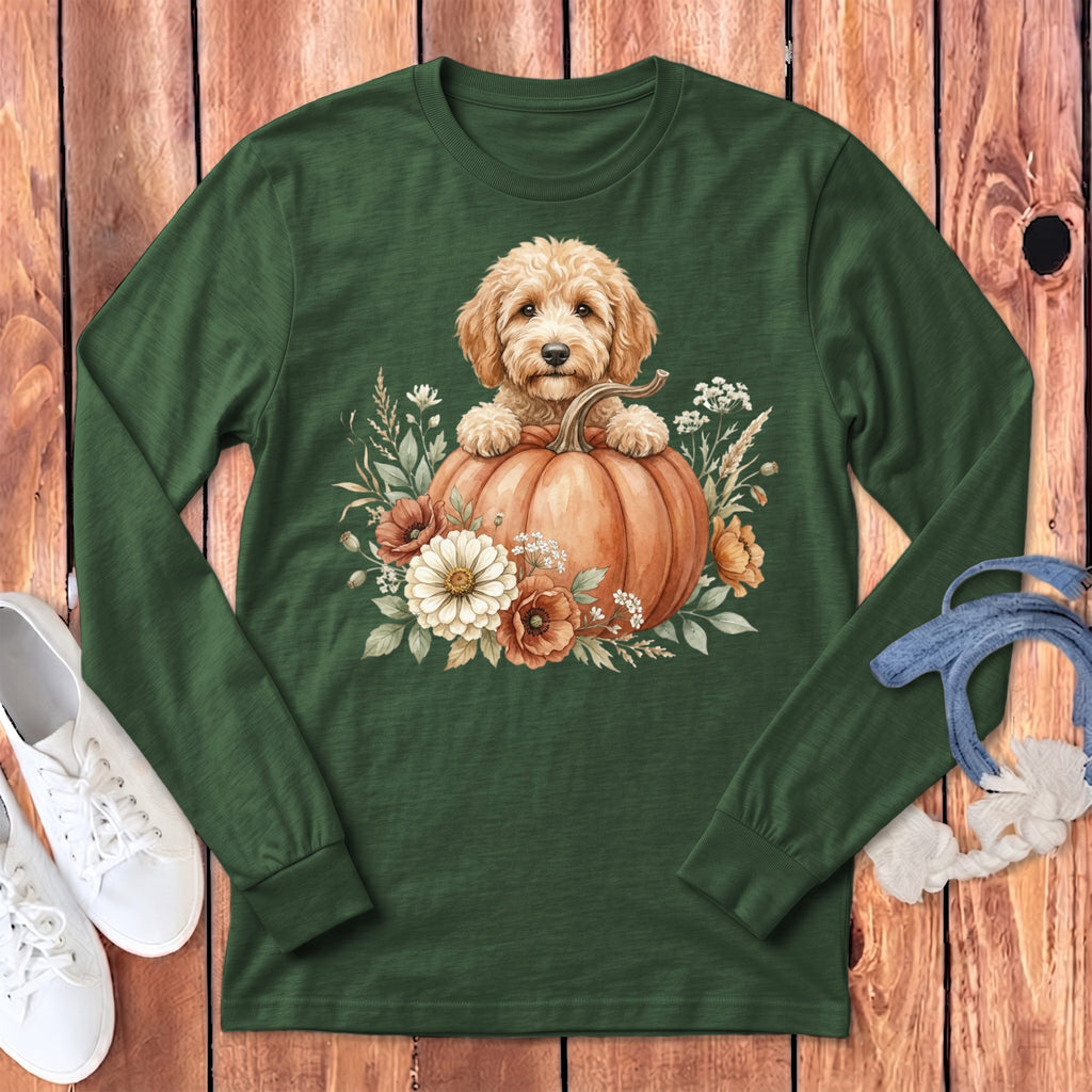 Apricot Goldendoodle Fall Long Sleeve T-Shirt in Heather Forest / S by Puppy Jo