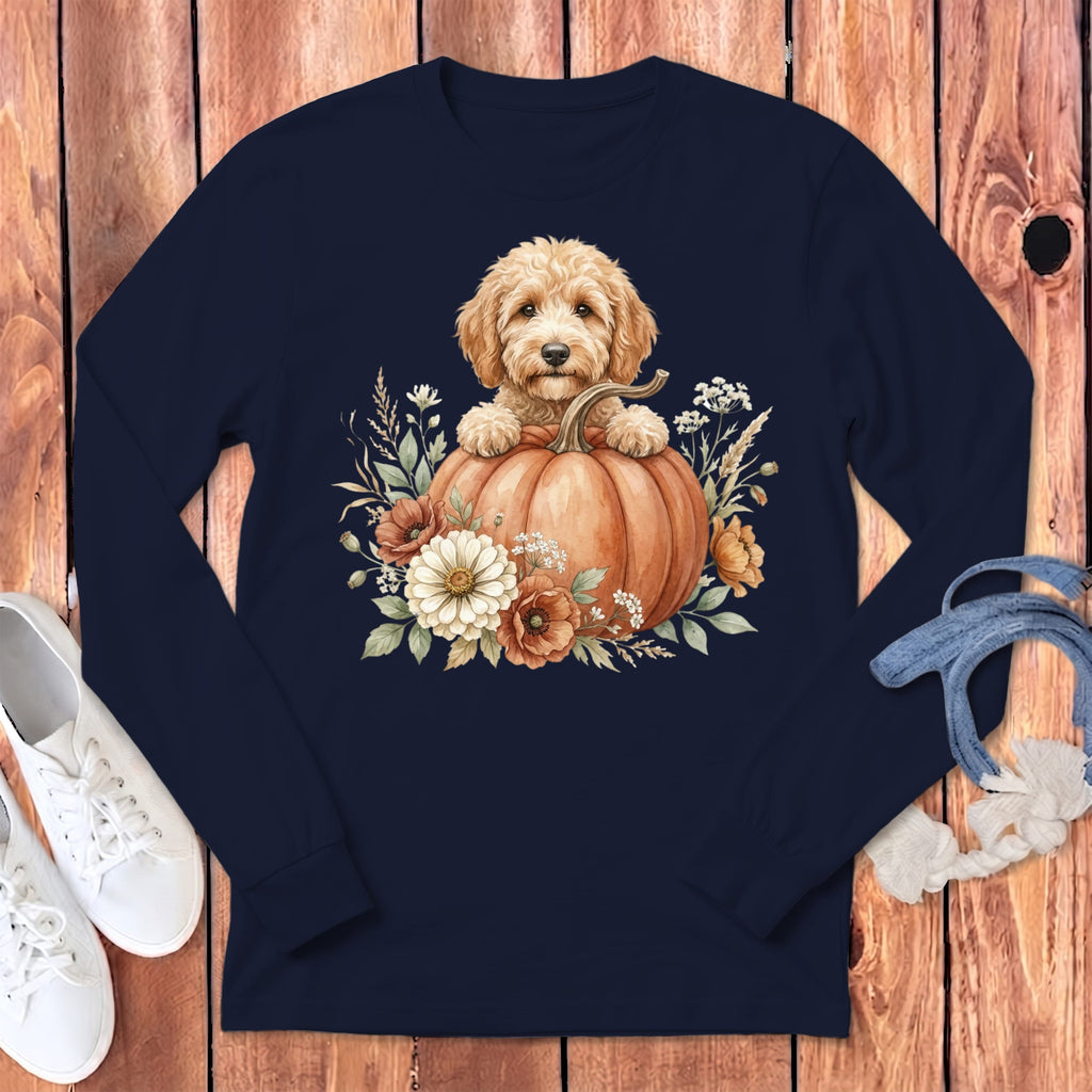 Apricot Goldendoodle Fall Long Sleeve T-Shirt in Navy / S by Puppy Jo