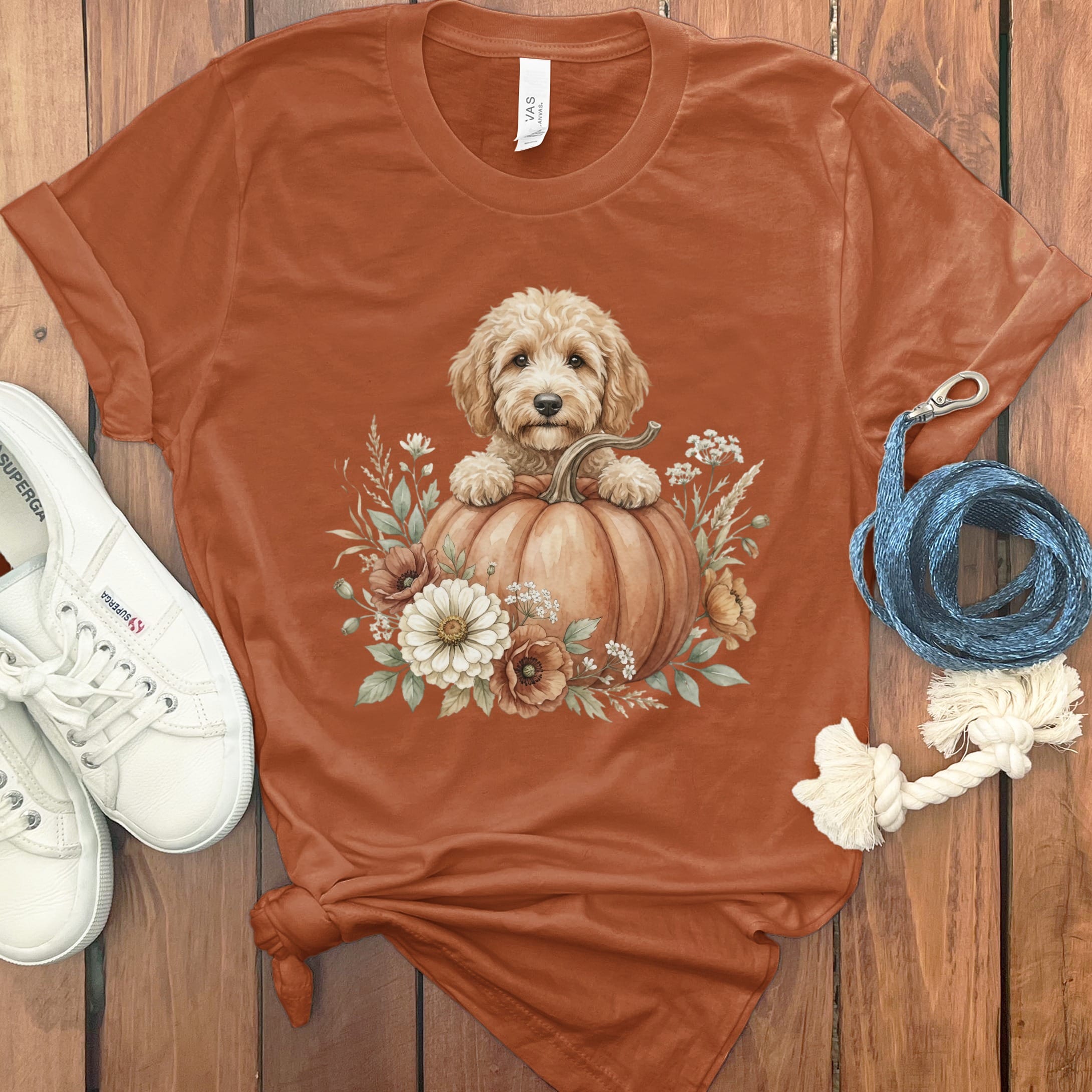Apricot Goldendoodle Fall T-Shirt in Autumn / S by Puppy Jo
