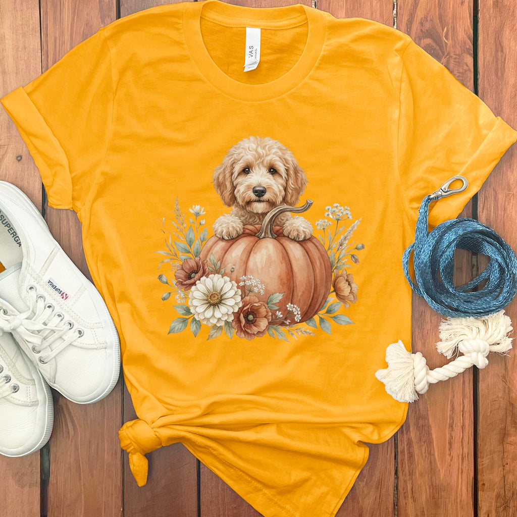 Apricot Goldendoodle Fall T-Shirt in Gold / S by Puppy Jo