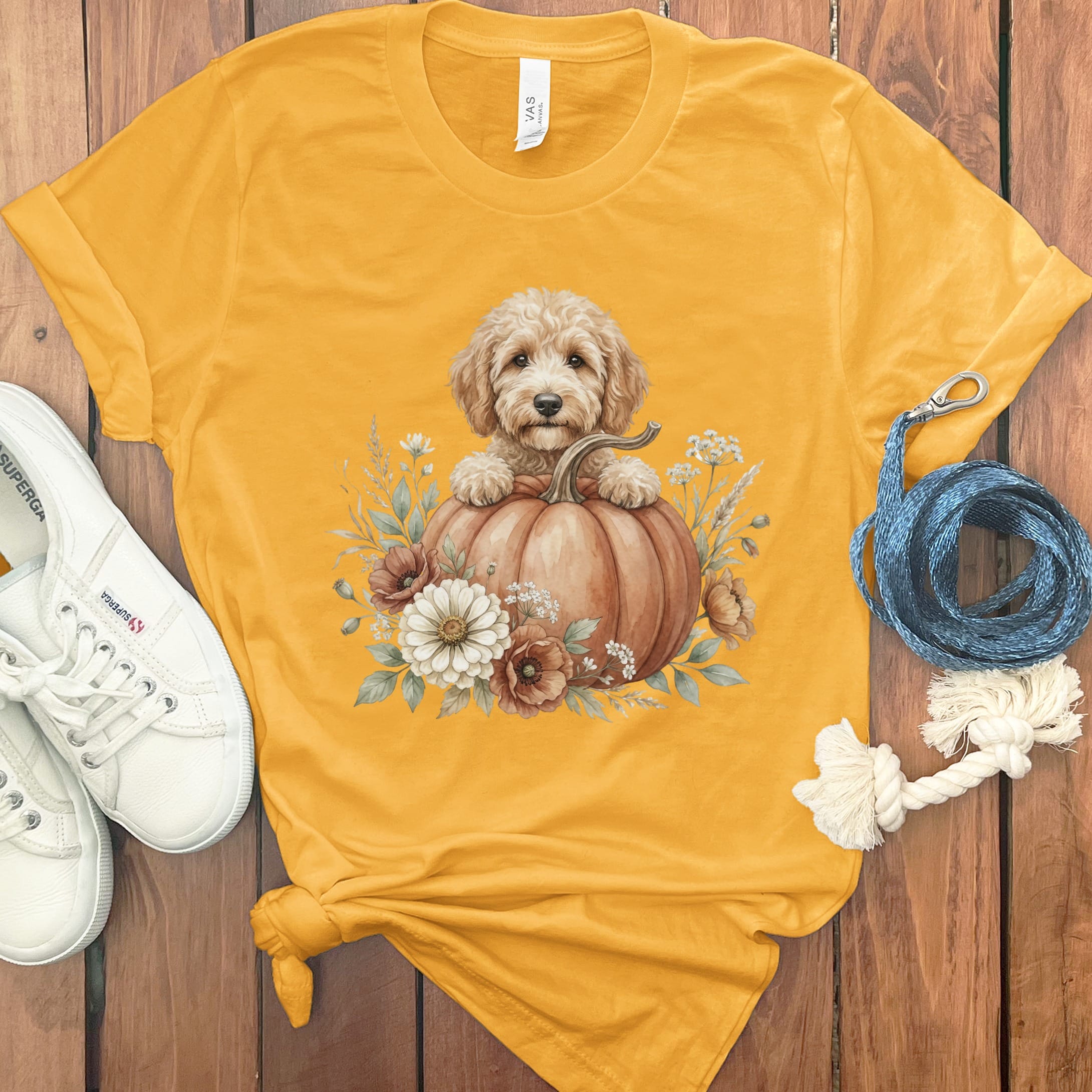 Apricot Goldendoodle Fall T-Shirt in Gold / S by Puppy Jo