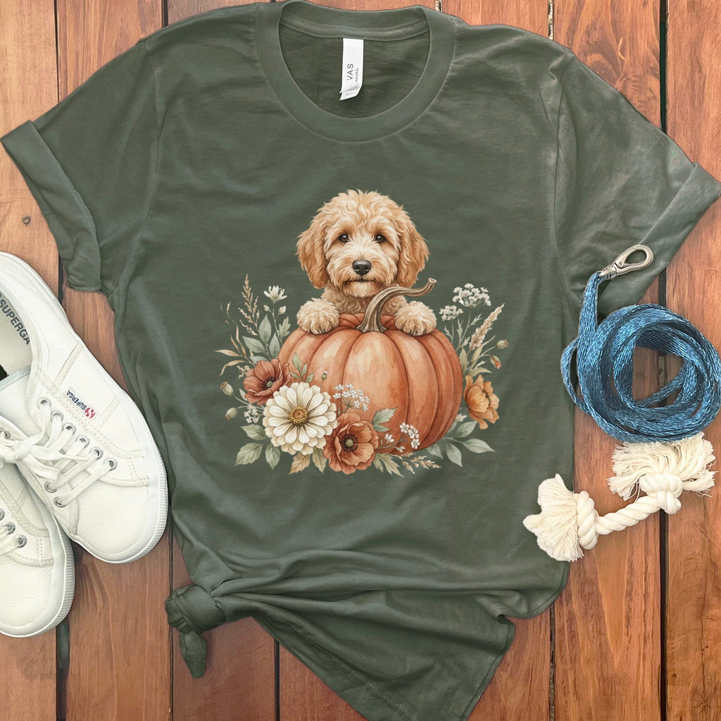 Apricot Goldendoodle Fall T-Shirt in Military Green / S by Puppy Jo