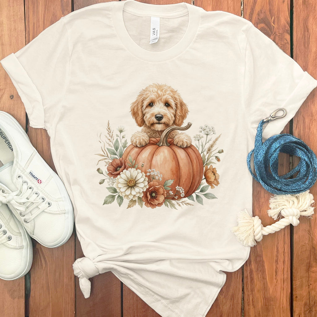 Apricot Goldendoodle Fall T-Shirt in Natural / S by Puppy Jo