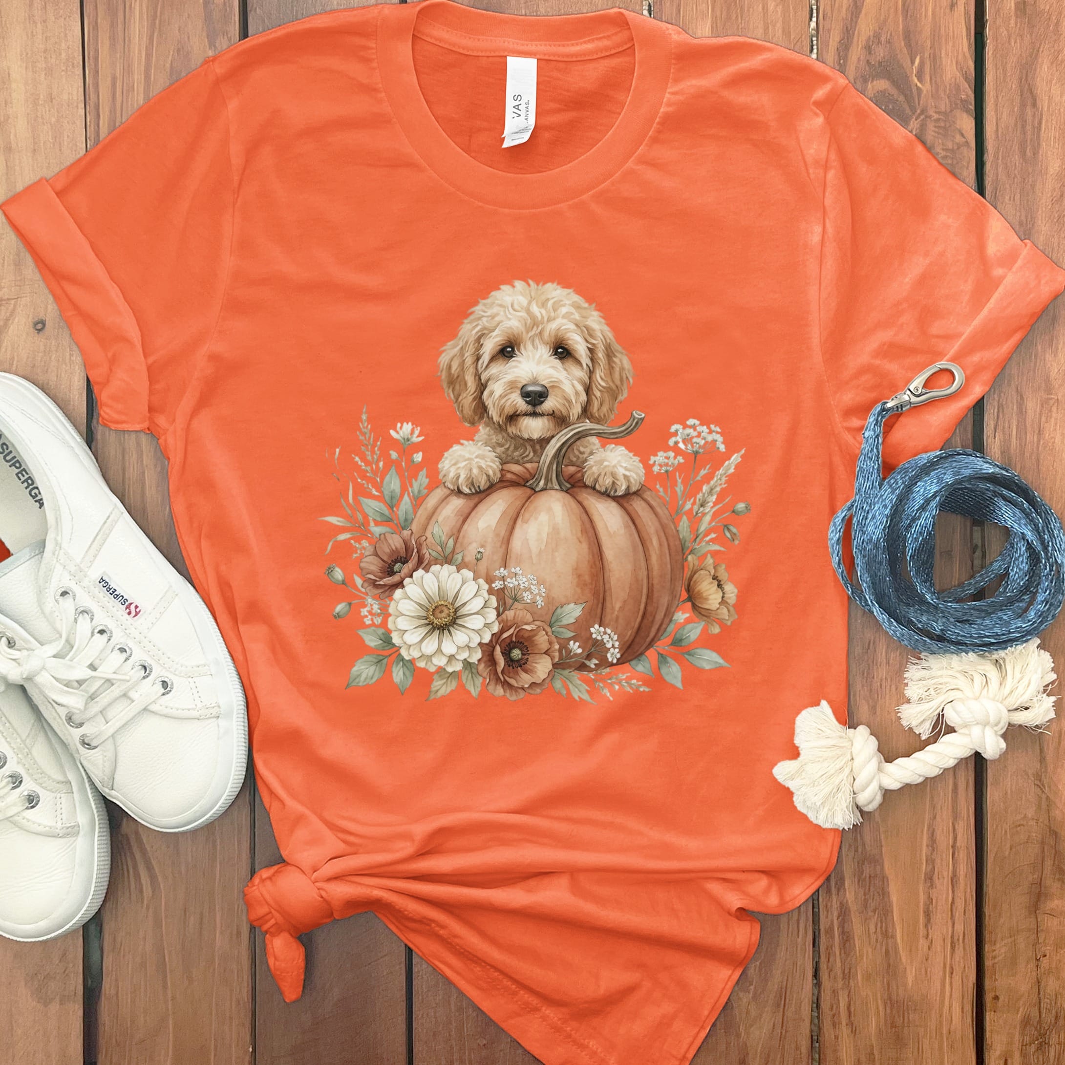Apricot Goldendoodle Fall T-Shirt in Orange / S by Puppy Jo