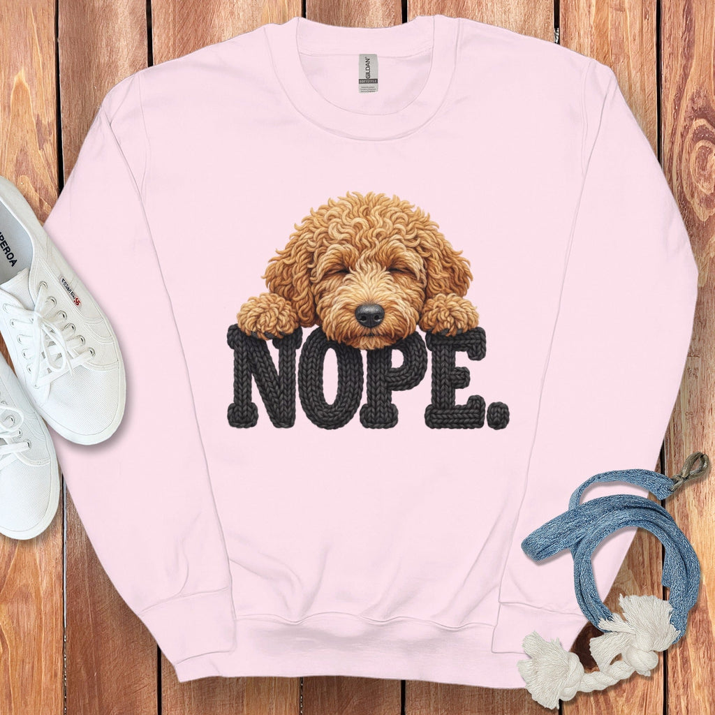 Apricot Goldendoodle Faux Yarn Nope Sweatshirt in Light Pink / S by Puppy Jo