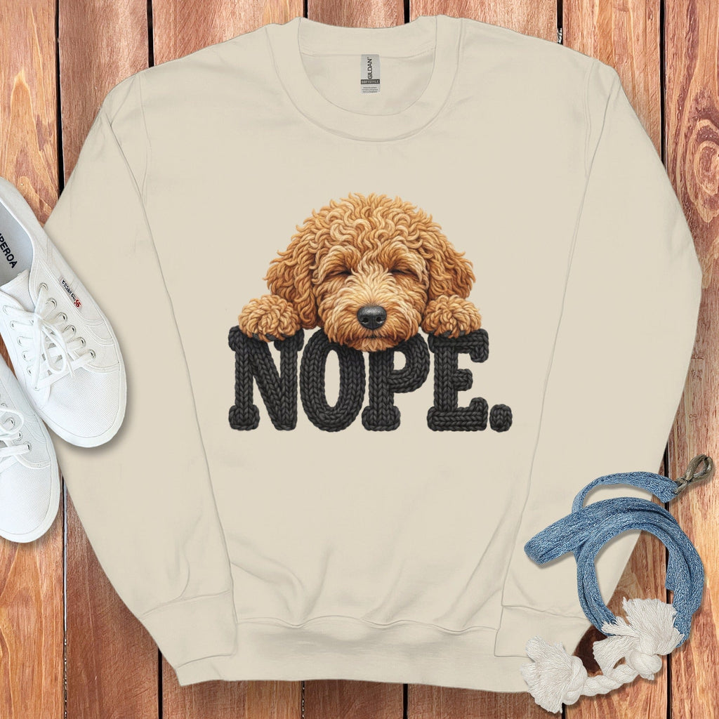 Apricot Goldendoodle Faux Yarn Nope Sweatshirt in Sand / S by Puppy Jo