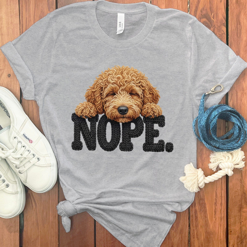 Apricot Goldendoodle Faux Yarn Nope T-Shirt in Athletic Heather / S by Puppy Jo