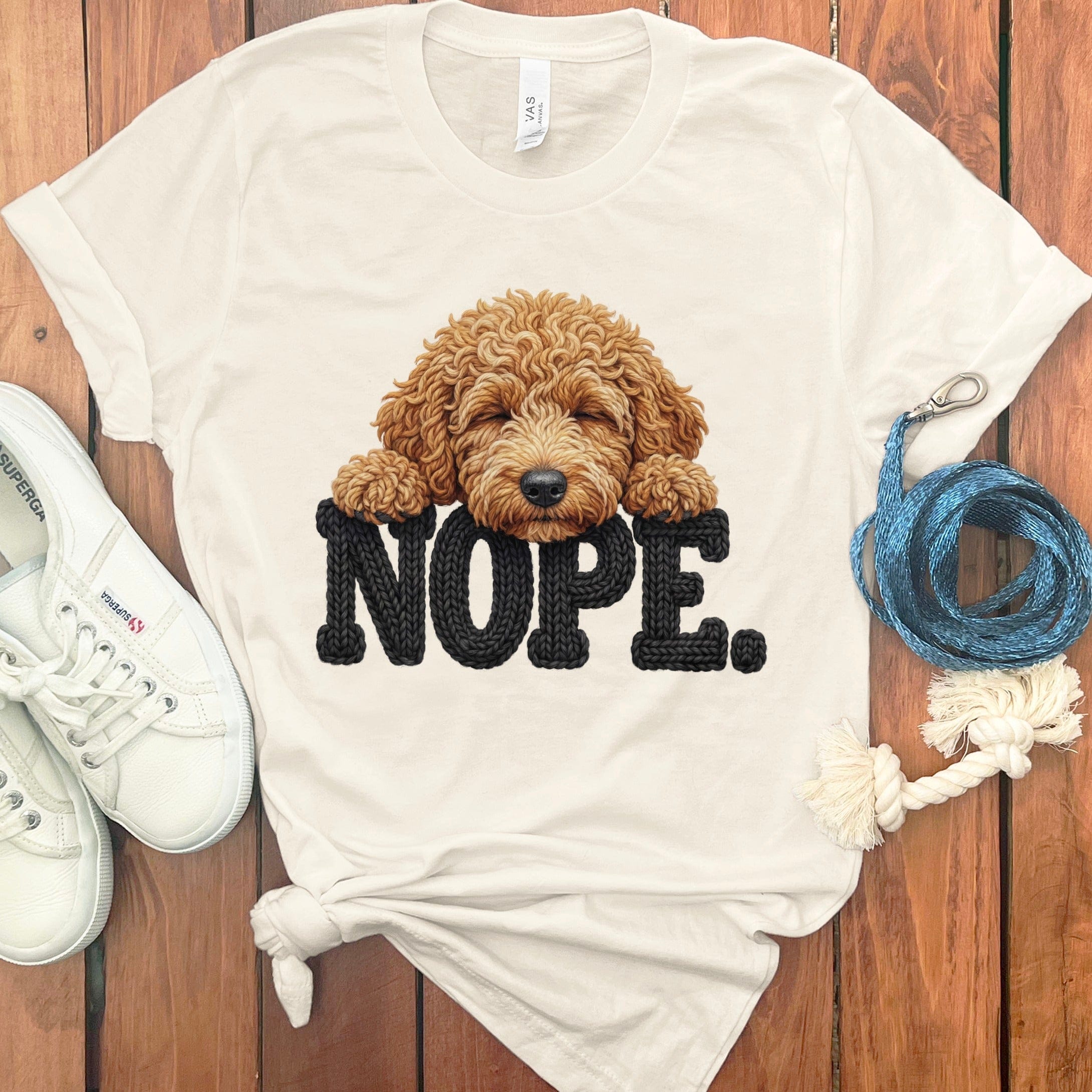 Apricot Goldendoodle Faux Yarn Nope T-Shirt in Natural / S by Puppy Jo