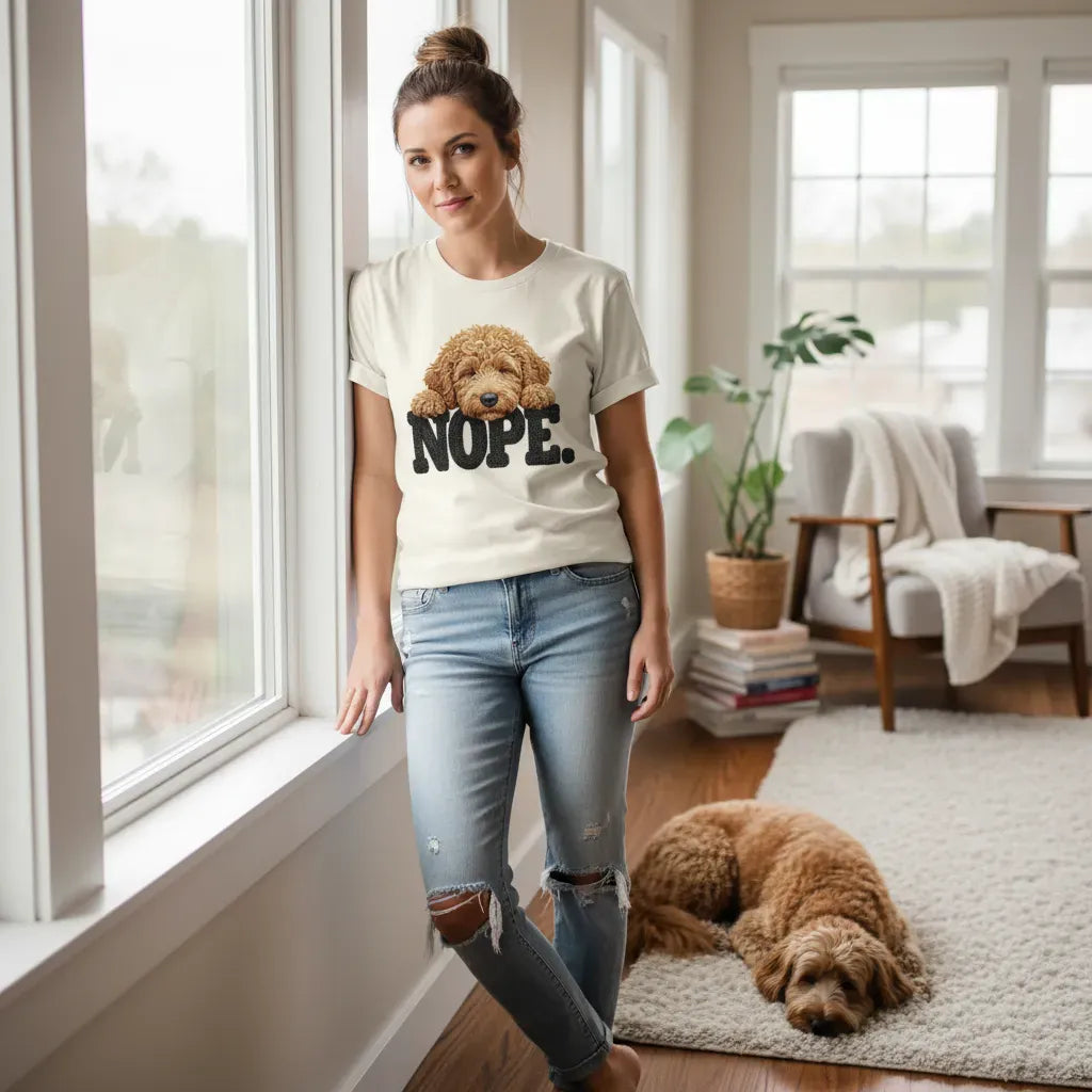 Apricot Goldendoodle Faux Yarn Nope T-Shirt in by Puppy Jo